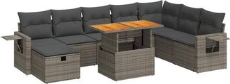 vidaXL Set Sof&aacute;s Jard&iacute;n Y Cojines 9 Pzas Rat&aacute;n Sint&eacute;tico Acacia Gris Vidaxl