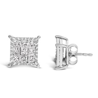 House of Brilliance Sterling Silver 1.0 Cttw Princess Diamond Composite Square Stud Earrings