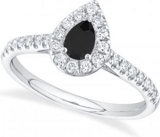 Allurez Pear-Cut Black Diamond Engagement Ring 14K White Gold (0.62ct)