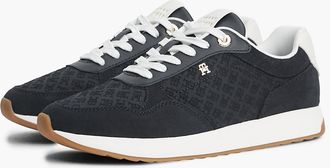 Tommy Hilfiger Womens Monogram-Embossed Suede Runner Sneaker - Space Blue - US 6.5 / EU 37