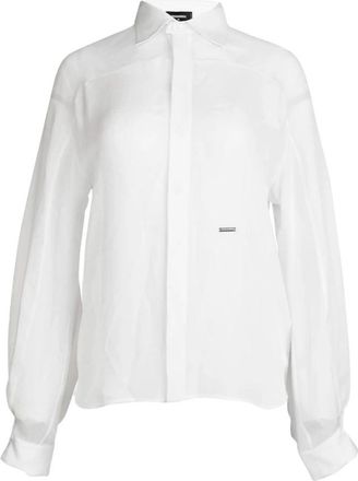 Dsquared2 Luxueuze zijden blouse met knopen - Dames - Overhemden - Wit - M - Overhemden