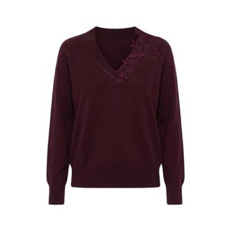 Ermanno Scervino Maglia con scollo a V e pizzo - - Knitwear - Donna - Rosso - M