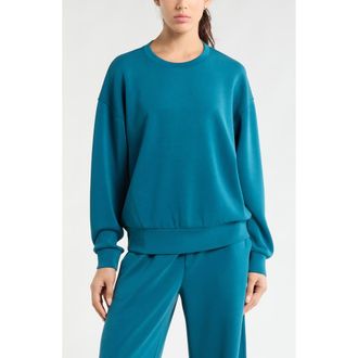 Zella Ultra Soft Boxy Crew Sweatshirt in Teal Seagate at Nordstrom, Size X-Large