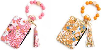Generic Women Boho Keychain Wallet with Beaded Bracelet Small Holder (Pink)
