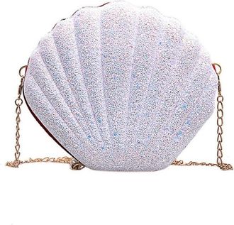 Generic Sequins Crossbody Bag, Zipper Phone Pouch, Retro Chain Evening Banquet Bag, Sequins Shell Handbag Shoulder Bag for Women Party Wedding(white)