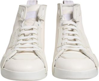 Dolce & Gabbana White Leather Mid Top Sneakers Mens Shoes (Pre-Owned)