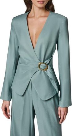 DKNY Linen Blend Wrap Jacket in Waterlily at Nordstrom, Size 14