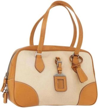 Prada Pre-owned Handbags, female, Beige, Size: ONE SIZE Pre-owned Canvas Handbag
