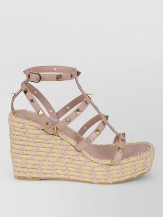 Valentino Garavani rockstud torchon leather wedge espadrilles