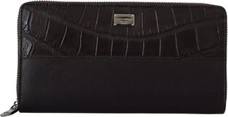 Dolce & Gabbana Brown Exotic Leather Zip Around Continental Clutch Mens Wallet