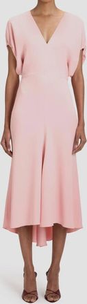 Victoria Beckham Fluid Cady Blouson Detail Midi Dress In Antique Pink
