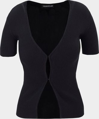 LaMarque Aurelie Open-Front Ribbed Knit Top