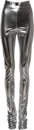 Dolce & Gabbana Metallic Silver Polyester Slim Fit Leggings Womens Pants