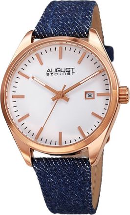 August Steiner Quartz White Dial Blue Denim Ladies Watch AS8266RG