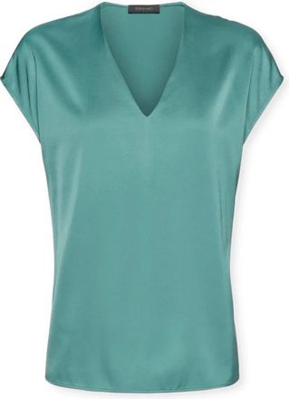 Elena Miro V-hals satijnen blouse - Dames - Blouses - Groen - XL - Satijn - Overhemden