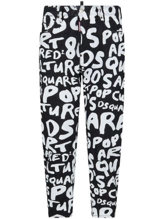 Dsquared2 logo-print slim-leg jeans - men - Cotton/Elastane/Polyester/Cotton/Polyester/Calf Leather - 44 - Black