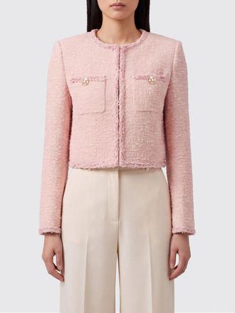 Self Portrait Cropped Tweed Jacket with Jewel Buttons and Crew Neck