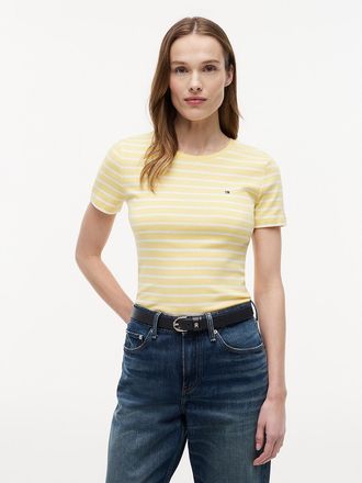 Tommy Hilfiger Womens Striped Crewneck Favorite T-Shirt - Yellow - XXL