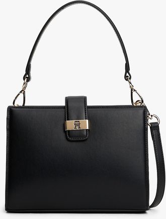 Tommy Hilfiger Womens Monogram Clasp Mini Satchel Bag - Black