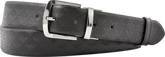 Emporio Armani Mens Leather Belt in Black/ Silver