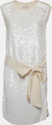 Lanvin White Crepe Sequins Crew Neck Mini Dress