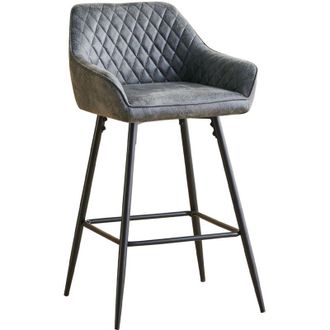 Ainpecca Ainpecca - Set of 1 Barstools Suede Upholstered seat with Backrest & Armrest Black Metal Legs Kitchen Breakfast Bar Stools (Grey Suede,1 pcs)