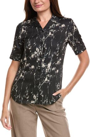 Lafayette 148 New York Notch Collar Silk-Blend Slim Shirt