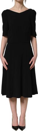 Dolce & Gabbana Womens Black Viscose Short Sleeve A-Line Midi Dress Acetate Elastane