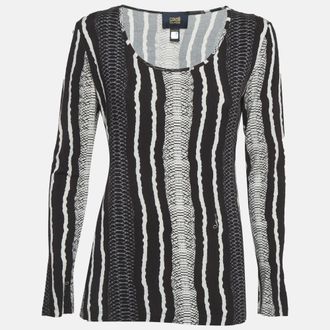 Roberto Cavalli Cavalli Class Black Printed Knit Long Sleeve Top