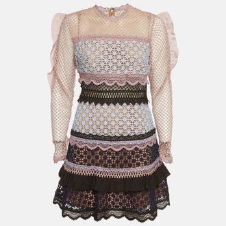 Self Portrait Multicolor Guipure Lace Ruffled Bellis Dress