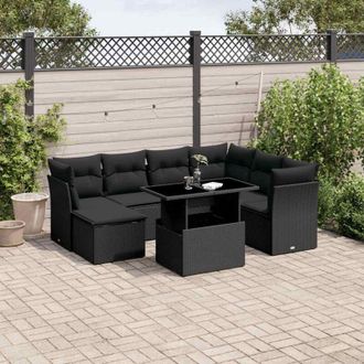 vidaXL Set De Sof&aacute;s De Jard&iacute;n 8 Piezas Y Cojines Rat&aacute;n Sint&eacute;tico Negro Vidaxl