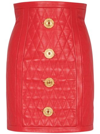 Balmain quilted leather mini skirt - women - Lambskin - 34 - Red