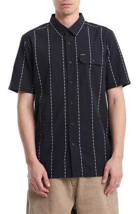 Volcom Whitworth Stripe Short Sleeve Button-Up Shirt in Black at Nordstrom, Size X-Large R