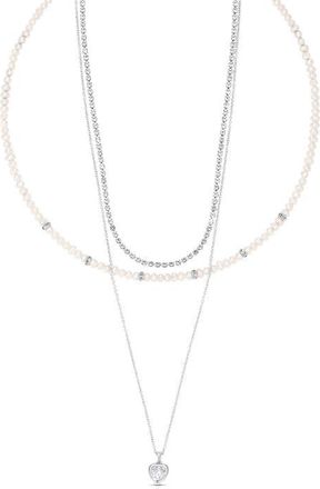 Ettika Layered Charm & Freshwater Pearl Necklace in Silver at Nordstrom