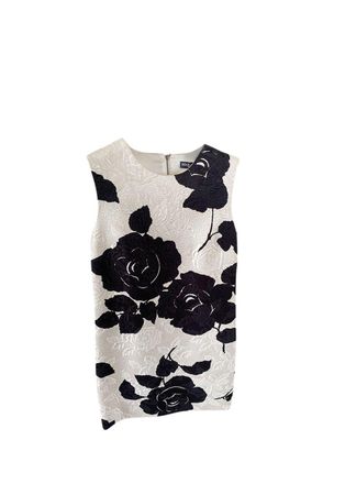 Dolce & Gabbana Black & White Roses Damask Shift Dress Size 40