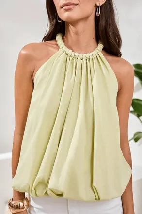 Tribal Bubble Hem Braided Neckline Blouse In Citrus Glow