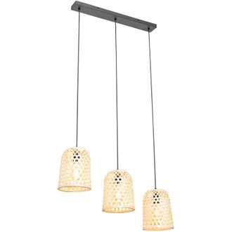 QAZQA Oriental Pendant Light Black with Bamboo 3-Lights - Rayan