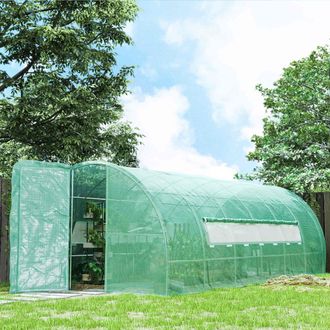 OUTSUNNY Reinforced Walk-in Polytunnel Garden Greenhouse Steel Frame in Bright Green