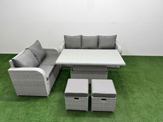 Fimous 7 Seater PE Rattan Wicker Garden Furniture Patio Conservatory Sofa Set w/ Adjustable Lifting Dining or Coffee Table 3 Seater Sofa Love Sofa 2