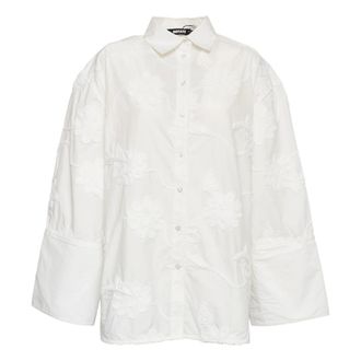 Rotate ROTATE Birger Christensen, Shirts, female, White, Size: 2XS Classic Collar Embroidered Floral Shirt