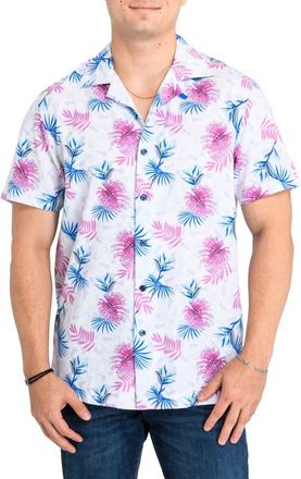 ConStruct Slim Fit Monstera Leaves Camp Shirt in White at Nordstrom Rack, Size X-Large