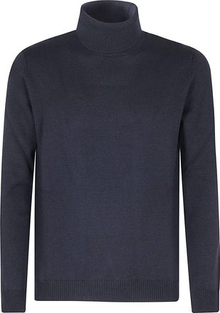 Roberto Collina Navy High-Neck Ribbed Merino Wool Turtleneck