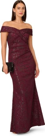 Adrianna Papell Womens Off Shoulder Jacquard Dress - Red - Size 10 UK