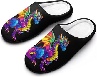 Generic Dragon Colorful Animal Womens Slippers Warm House Slippers Indoor House Shoes with Anti-Skid Rubber Sole