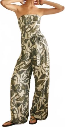 Dress Forum Swaying Palms Strapless Jumpsuit In Green Multi