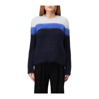 Emporio Armani Truien & Vesten, Dames, Blauw, L, Gezellige Mohair Gestreepte Trui