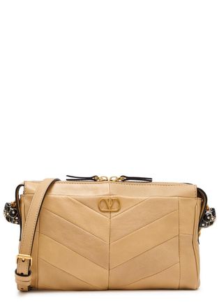 Valentino Garavani Vlogo Panelled Leather Shoulder bag - Gold - One Size