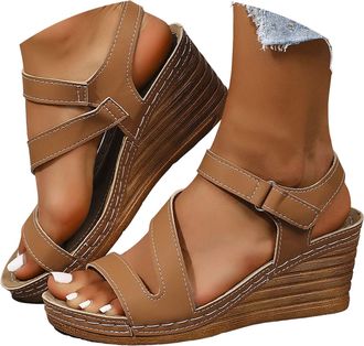 Generic Wedge Sandals for Women - Strappy Platform Sandals with Arch Support Cute Summer Open Toe Ankle Strap Wide Width Platform Dressy Slip-On Sandals Outdo