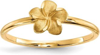 Diamond2Deal 14k Yellow Gold Satin & Diamond-cut Plumeria Ring