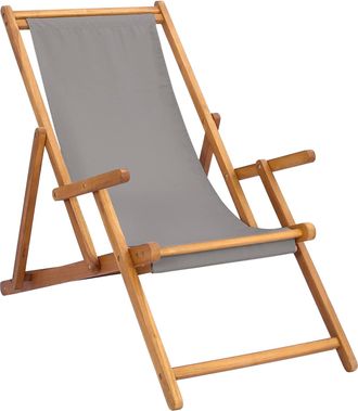 vidaXL Silla De Playa Gris Claro Madera De Teca Maciza Vidaxl